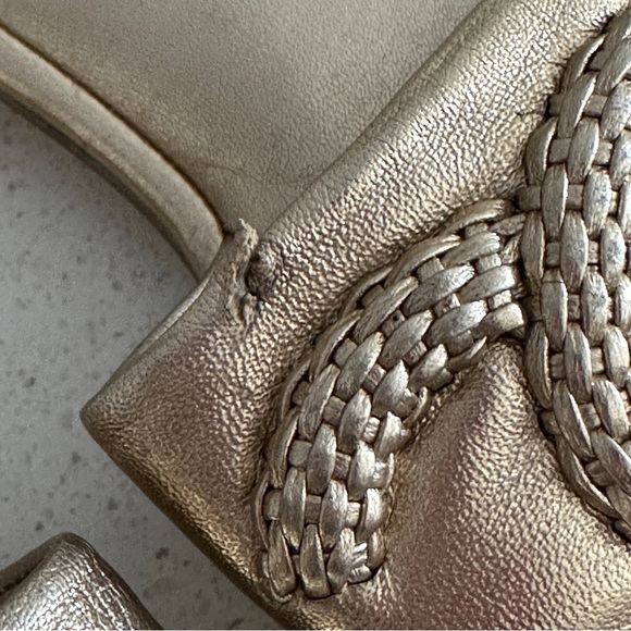 Chanel Metallic Gold Lambskin Braided Rope Logo Mule Flats Sandals Slides - Picture 5 of 7